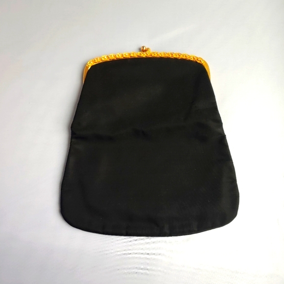 Vtg Harry Levine Black Satin Evening Clutch HL 24K Gold Plated Rhinestones Folds - Picture 2 of 16